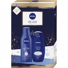 Nivea Feel Good výživné telové mlieko 250 ml + sprchový gél 250 ml, kozmetická súprava pre ženy
