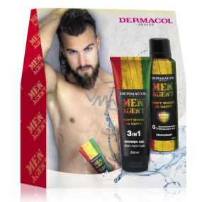 Dermacol Men Agent Don´t Worry Be Happy 3v1 sprchový gél na telo, tvár a vlasy 250 ml + dezodorant v spreji pre mužov 150 ml, kozmetická sada pre mužov