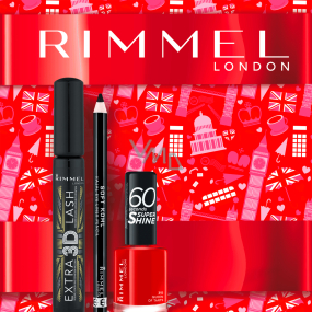 Rimmel London Extra 3D Lash mascara 003 Extreme Black 8 ml + Soft Kohl Kajal ceruzka na oči 061 1,5 g + 60 Seconds Super Shine Nail Polish 315 Queen Of Tarts 8 ml, kozmetická sada pre ženy