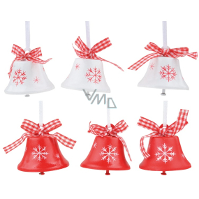 Červené a biele závesné zvončeky so snehovou vločkou 4,5 cm 6 kusov