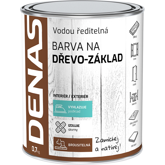 DENAS NA DREVO–ZÁKLAD základná farba na drevo, biela, 0,7 kg