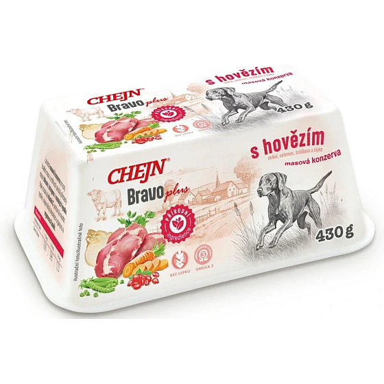 Chejn Bravo Plus vanička pre psov hovädzie, 430 g