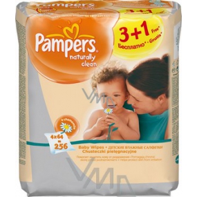 Pampers Naturally Clean vlhčené obrúsky 4 x 64 kusov