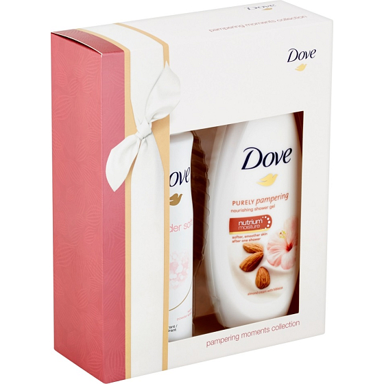 Dove Purely Pampering vyživujúce sprchový gél SG 250 ml + Powder Soft antiperspirant sprej 150 ml, kozmetická sada