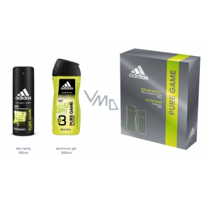 Adidas Pure Game dezodorant sprej pre mužov 150 ml + 3v1 sprchový gél na telo, tvár a vlasy 250 ml, kozmetická sada