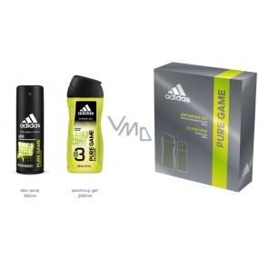 Adidas Pure Game dezodorant sprej pre mužov 150 ml + 3v1 sprchový gél na telo, tvár a vlasy 250 ml, kozmetická sada