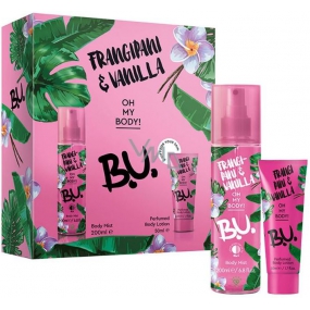 BU Frangipani & Vanilla telový sprej pre ženy 200 ml + telové mlieko 50 ml, kozmetická sada