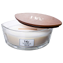 Woodwick White Teak - Biely teak vonná sviečka s dreveným širokým knôtom a viečkom loď 453 g