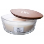 Woodwick White Teak - Biely teak vonná sviečka s dreveným širokým knôtom a viečkom loď 453 g
