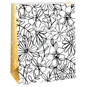 Ditipo Darčeková papierová taška 22 x 10 x 29 cm Kreativ Biele čierne kvety