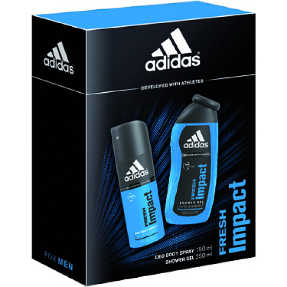Adidas Fresh Impact dezodorant sprej 150 ml + sprchový gél 250 ml, pre mužov darčeková sada