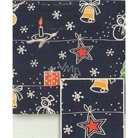 Nekupto Darčekový baliaci papier 70 x 200 cm Vianočný Tmavo modrý podklad, svietnik, hviezda