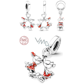 Strieborný 925 šarm Disney Minnie Mouse & Mickey Mouse bozkávanie, náramok prívesok