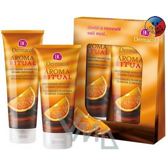 Dermacol Aroma Ritual Belgická čokoláda Harmonizujúci sprchový gél 250 ml + telové mlieko 200 ml, kozmetická sada