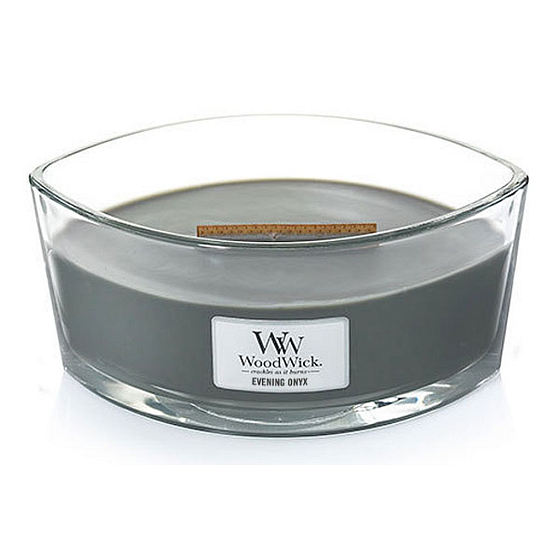Woodwick Evening Onyx - Večerné Onyx vonná sviečka s dreveným širokým knôtom a viečkom sklo loď 453 g