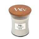Woodwick Warm Wool - Hrejivá vlna vonná sviečka s dreveným knôtom a viečkom sklo stredná 275 g
