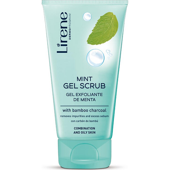 Lirene Mint Scrub Peelingový gél s mätou a bambusovým uhlím na zmiešanú a mastnú pleť 150 ml