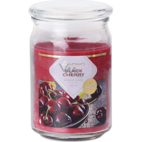 Emocio Black Cherry - Sklenená sviečka s vôňou čiernej čerešne so skleneným viečkom 453 g 93 x 142 mm