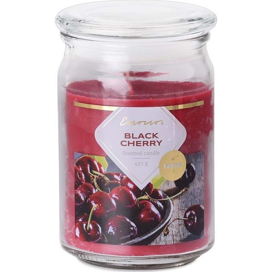 Emocio Black Cherry - Sklenená sviečka s vôňou čiernej čerešne so skleneným viečkom 453 g 93 x 142 mm