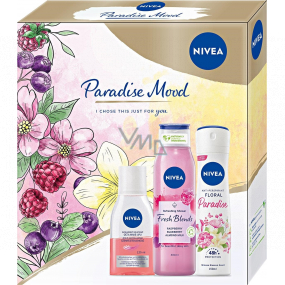 Nivea Paradise Mood sprchový gél 300 ml + dezodorant sprej 150 ml + odličovač očí 125 ml, kozmetická súprava pre ženy