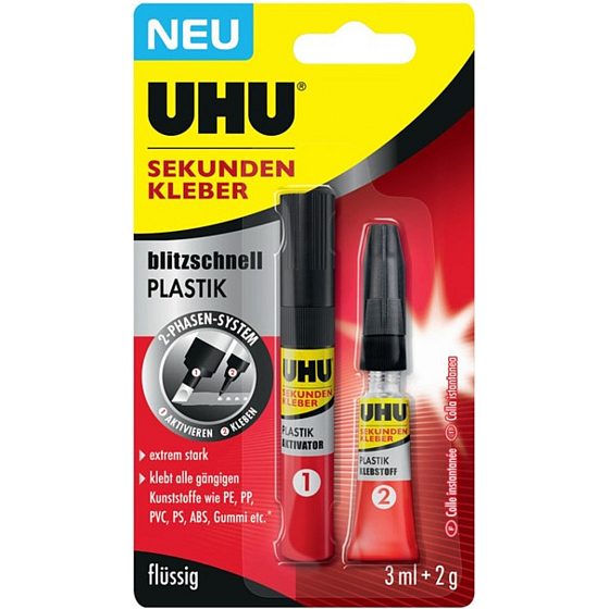 Uhu Super Glue Plastic ultra rýchle dvojfázové sekundové lepidlo na lepenie plastov 3 ml + 2 g