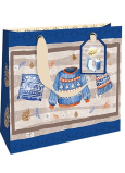 Nekupto Darčeková papierová taška luxusná 18 x 16 cm Vianočný sveter