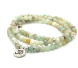 108 Mala Amazonit + Om symbol náhrdelník modlitba šperk flexibilný, prírodný kameň 6 mm