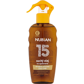 Nubian OF 15 Sprej suchý olej na opaľovanie, 200 ml