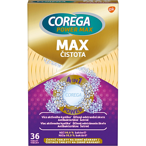 Corega Power Max Max Čistota tablety na čistenie zubných náhrad, 36 ks