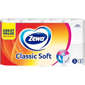 ZEWA Classic Soft toaletný papier, 3vrstvový, 8 rolí