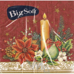 Big Soft Papierové obrúsky 2 vrstvové 33 x 33 cm 20 kusov Vianočná Sviečka a hviezda bordó