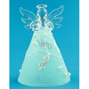 Anjel sklenený s modrou sukňou na postavenie 10 cm