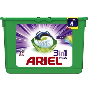 Ariel 3v1 Color gélové kapsule na pranie bielizne chráni a oživujú farby 14 kusov 418,6 g
