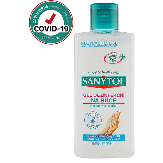 Sanytol Sensitive dezinfekčný gél na ruky, hydratačný ničí vírusy a baktérie 75 ml (AH1N1)