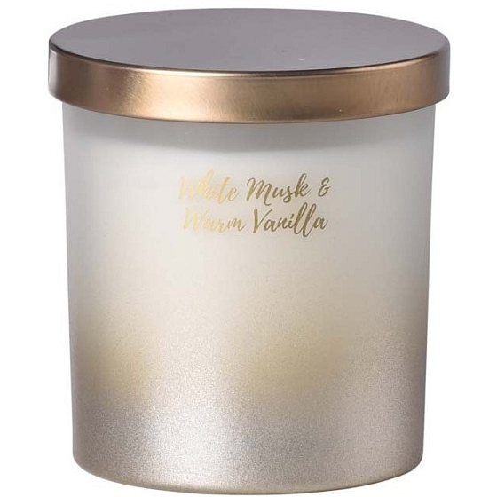 Emóciám White Musk & Warm Vanilla - Biele pižmo a teplá vanilka vonná sviečka sklo s plechovým viečkom 80 x 90 mm
