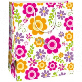Ditipo Papierová darčeková taška 26,4 x 32,4 x 13,7 cm Ružová, oranžová, fialové kvety