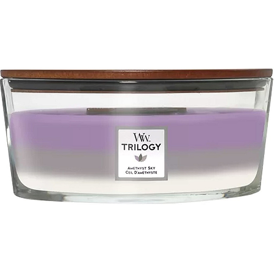WoodWick Trilogy Amethyst Sky - Vonná sviečka Amethyst Sky s dreveným knôtom a skleneným viečkom 453 g