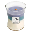 WoodWick Trilogy Calming Retreat - Upokojujúca a relaxačná vonná sviečka s dreveným knôtom a viečkom sklo stredné 275 g