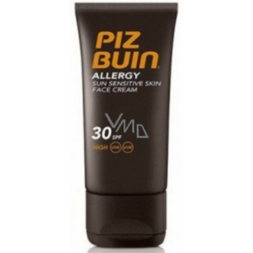 Piz Buin Allergy Face SPF30 krém na opaľovanie predchádza slnečnej alergii, má upokojujúce účinky, poskytuje celodennú hydratáciu odolnú voči potu a vode 50 ml