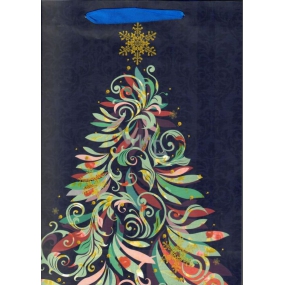 Ditipo Darčeková papierová taška Glitter 26,4 x 13,6 x 32,7 cm modrá, strom farebný QAB