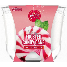 Glade Maxi Frosted Candy Cane s vôňou vanilkového krému a peprmintu vonná sviečka v skle, doba horenia až 52 hodín 224 g