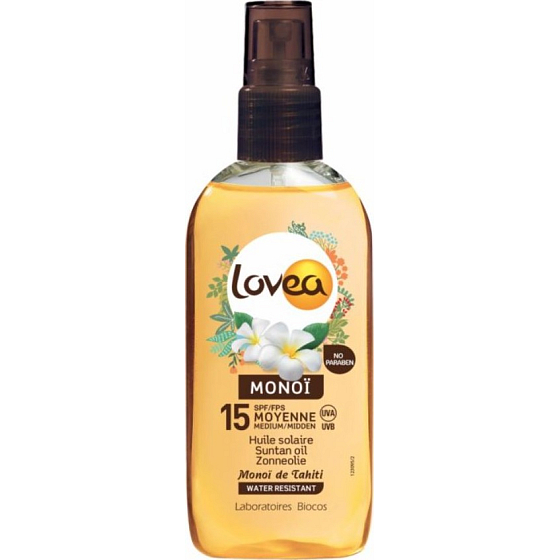 Lovea Bio Monoi SPF15 vodeodolný opaľovací olej v spreji 125 ml