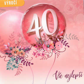 Nekupto Prianie k 40. výročiu 150 x 150 mm Happy Birthday pink