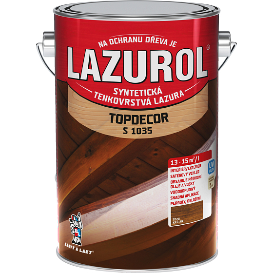 Lazurol Topdecor S1035 tenkovrstvá lazúra na drevo T020 gaštan, 4,5 l