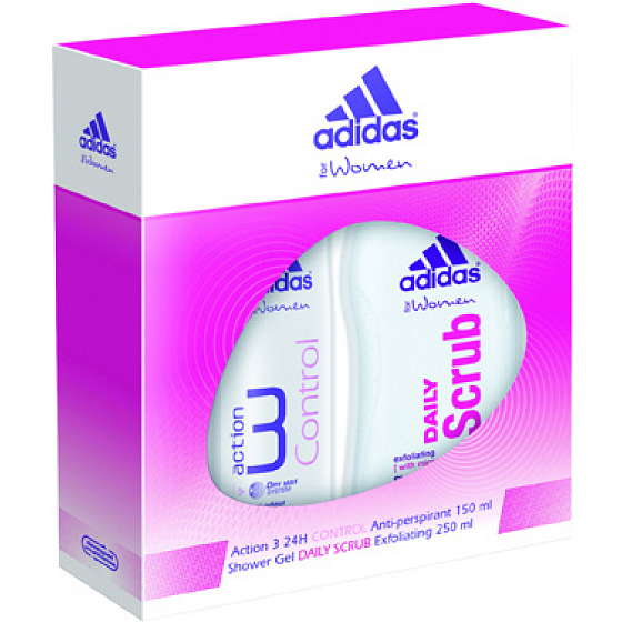 Adidas Action 3 Control antiperspirant dodorant sprej 150 ml + Daily Scrub sprchový gél 250 ml, kozmetická sada