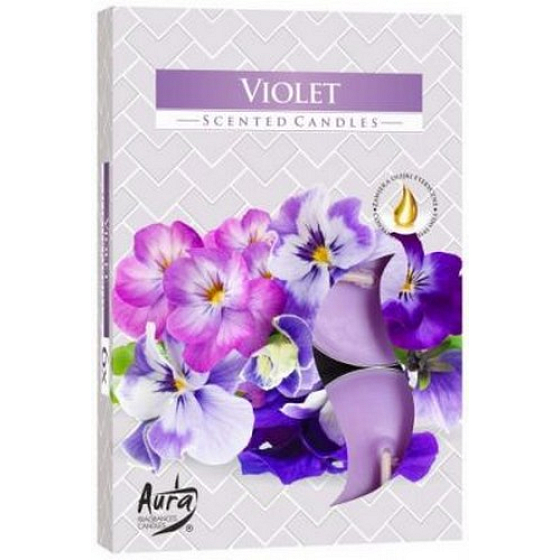 BISPOL Aura Violet - Fialka vonné čajové sviečky 6 kusov