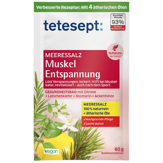 Tetesept Uvoľnenie svalov morská soľ do kúpeľa 80 g
