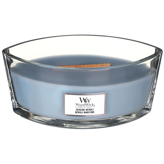 Woodwick Seaside Neroli - Pobrežná neroli vonná sviečka s dreveným širokým knôtom a viečkom sklo loď 453 g