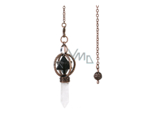 Onyx Merkaba kyvadlo + číry kremeň + bronz, prívesok z prírodného kameňa 7,7 cm, retiazka cca 26,5 cm