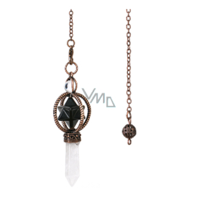 Onyx Merkaba kyvadlo + číry kremeň + bronz, prívesok z prírodného kameňa 7,7 cm, retiazka cca 26,5 cm